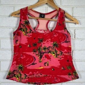 Made in France Tropical Tank Top Womens Size Medium Beach Palm Trees Beaded‎